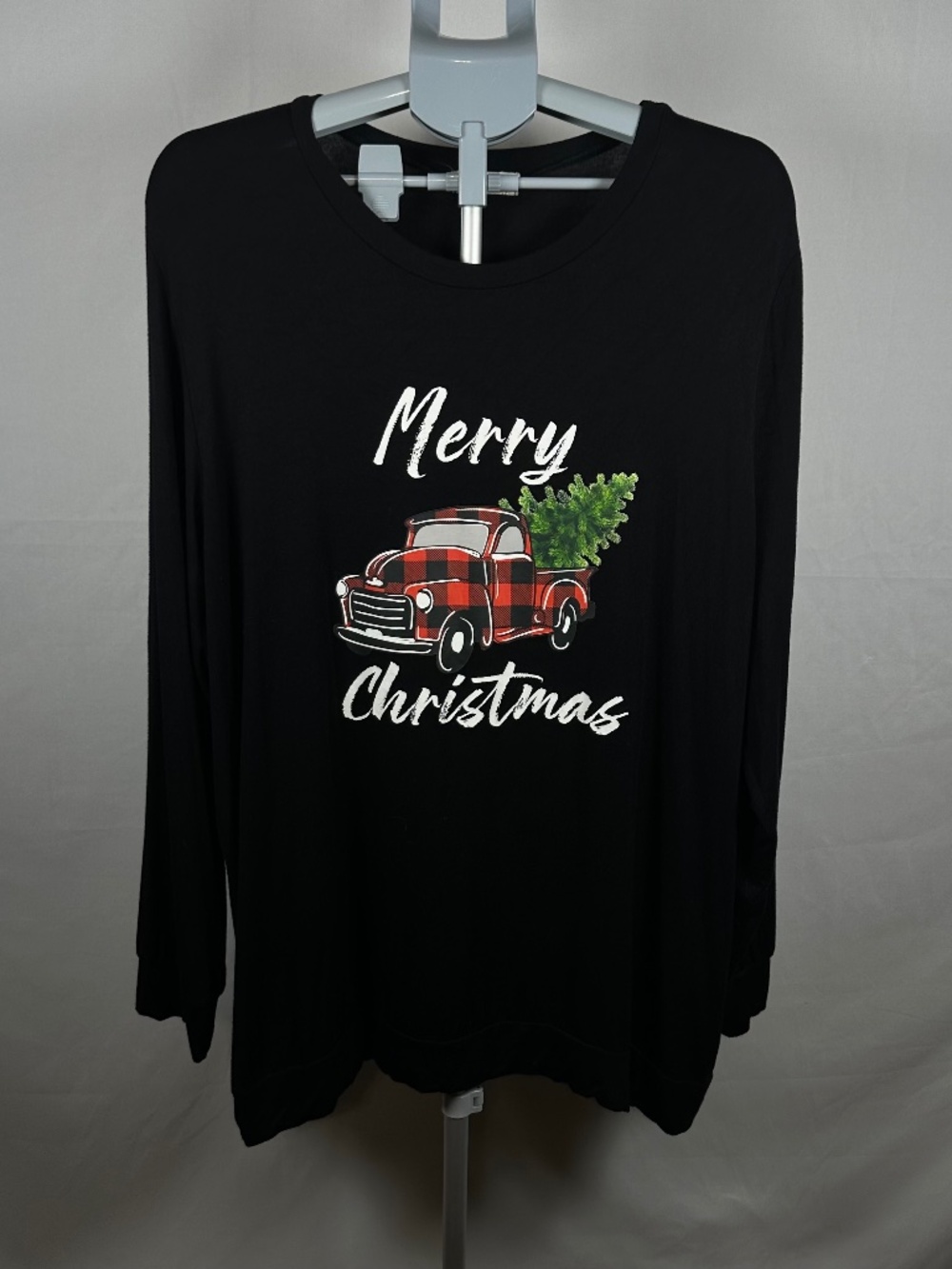 Women's Black Southern Stitch "Merry Christmas" Buffalo Plaid Truck w Tree 3XL